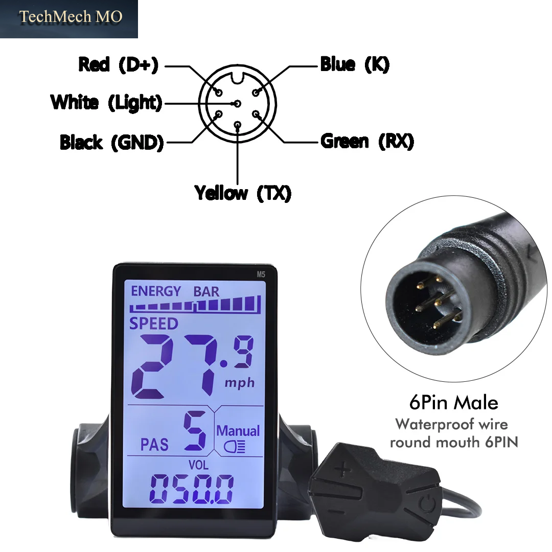 UART2 M5 24V 36V 48V Elektrische Fahrrad Bunte Display E Roller LCD Panel Mit USB UART Für Berg Elektrische Fahrrad Teile (6PIN)
