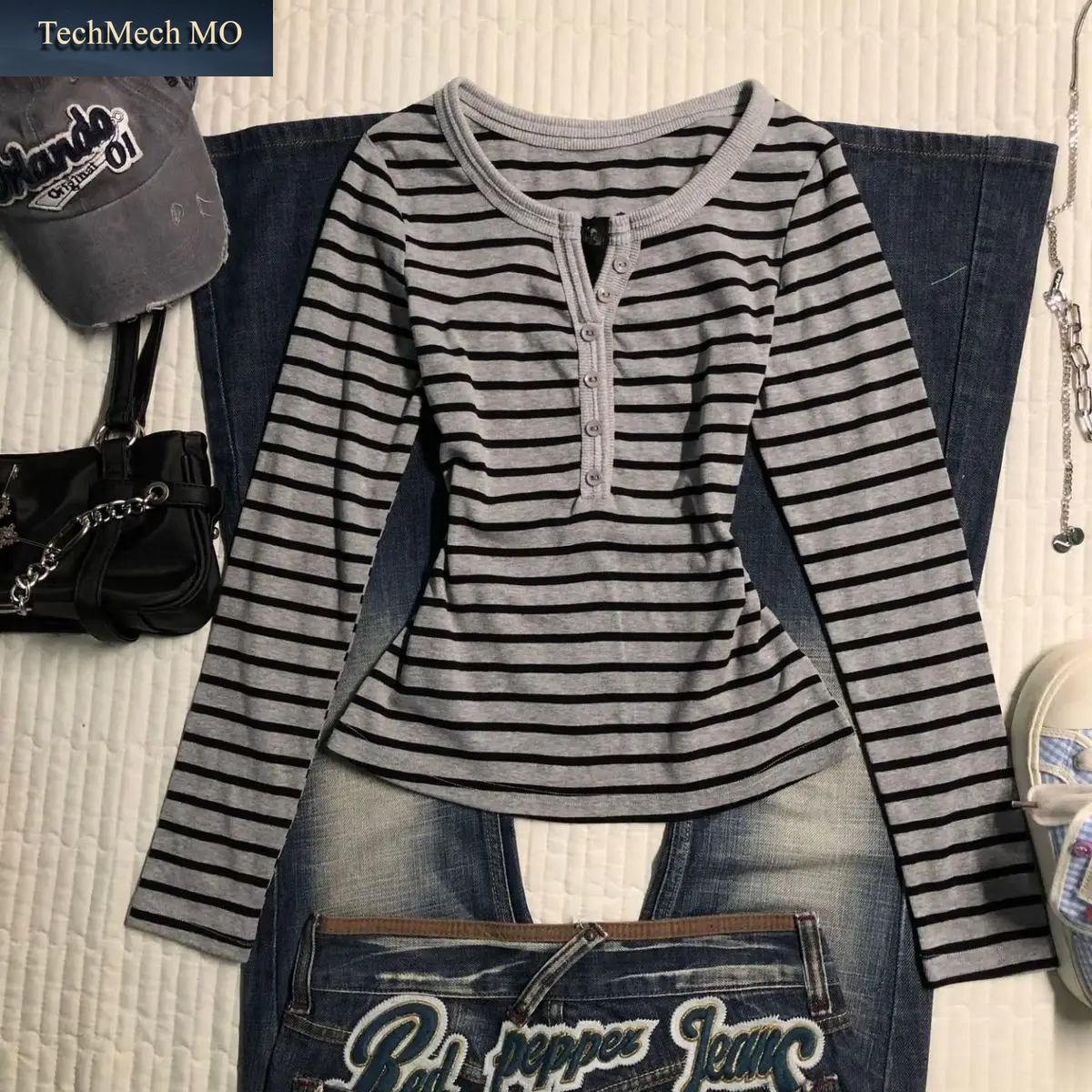 Gestreiftes Langarm-Oberteil Für Damen Im Koreanischen Stil, Vintage, Schmale Passform, Arbeitskleidung, V-Ausschnitt, Knopfleiste, Herbst-Winter-Basisschicht-T-Shirt