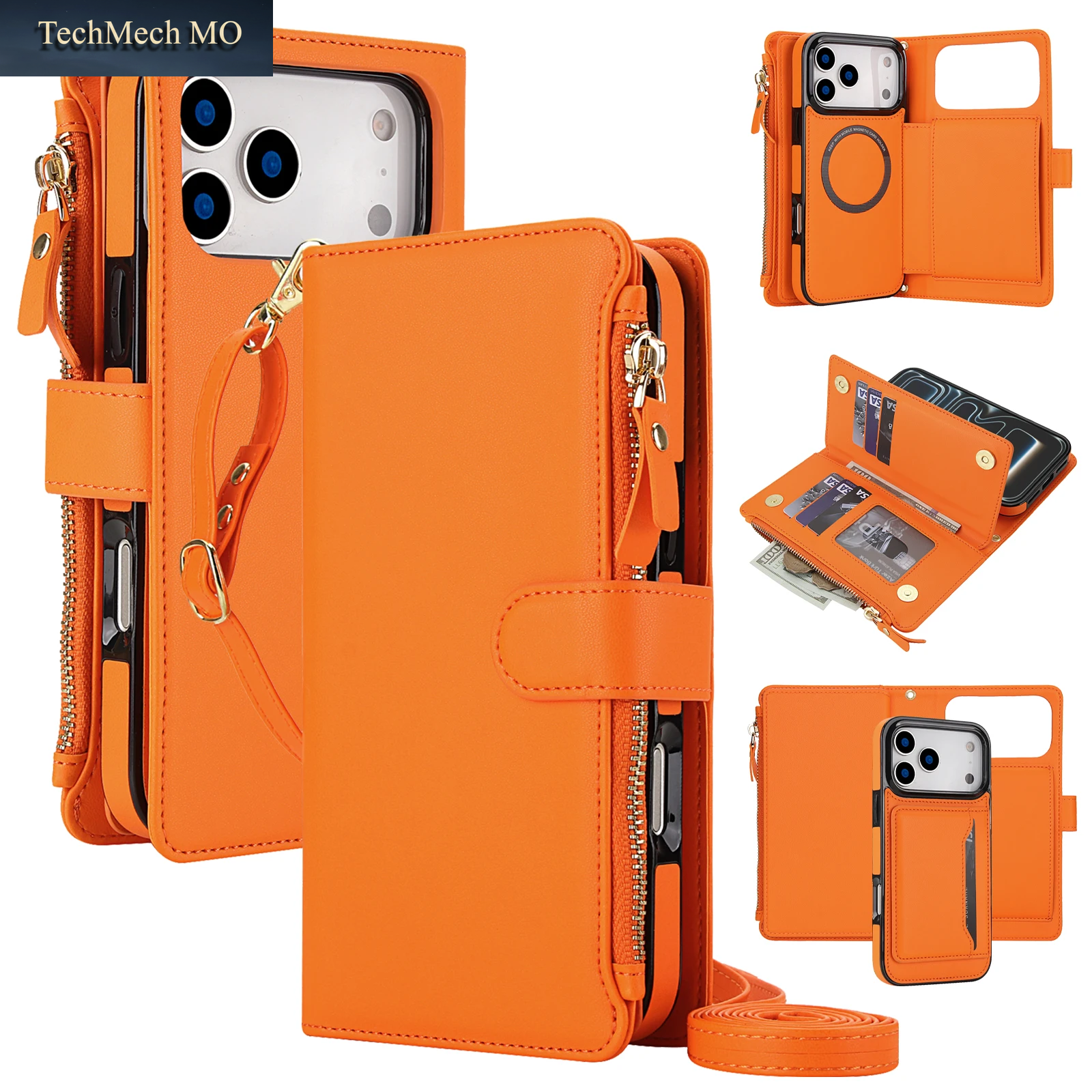 Crossbody Lange Umhängekordel Kartenfach Brieftasche Flip-Lederhülle Für Iphone 17 Pro Max 16 15 14 13 12 11 Stoßfeste Magsafe-Kompatible Hülle