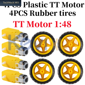 4PCS DC Elektromotor + Kunststoff TT Motor Reifen Rad 3-6V Dual Welle Getriebe Motor TT Magnetische Getriebe Motor Für Arduino Smart Auto