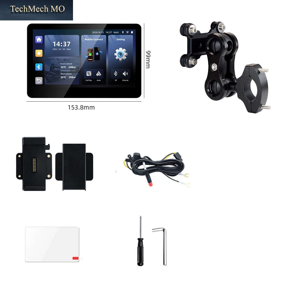 EKIY 6,2" Tragbares Digitales Armaturenbrett, Diebstahlsicher, Abnehmbarer Bildschirm, Gps-Motorradnavigation, Drahtloses Carplay, Moto Android Auto