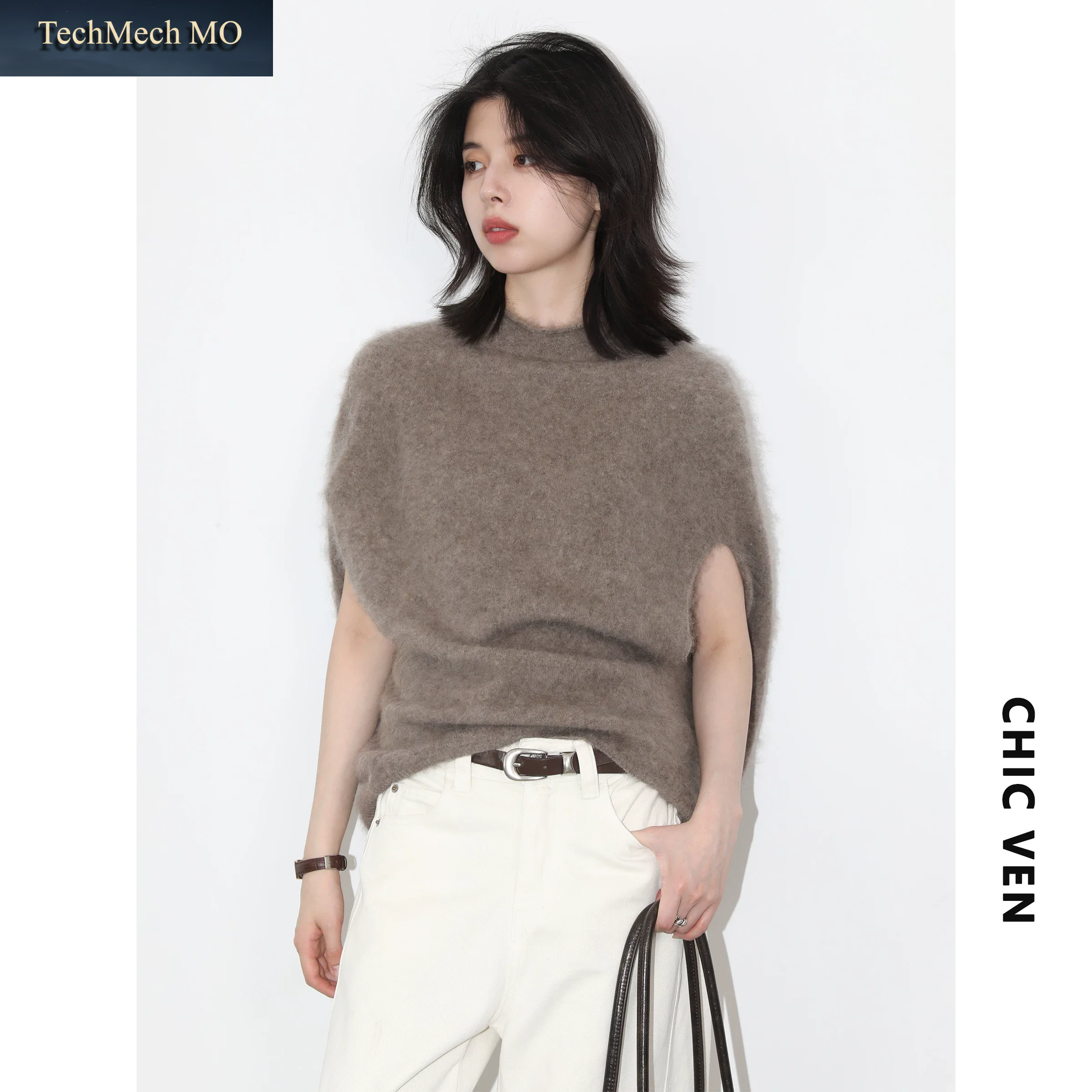 CHIC VEN Damen Rollkragen-Wollpullover, Lässig, Ärmellos, Oversized, Retro, Damenpullover, Herbst Winter 2026