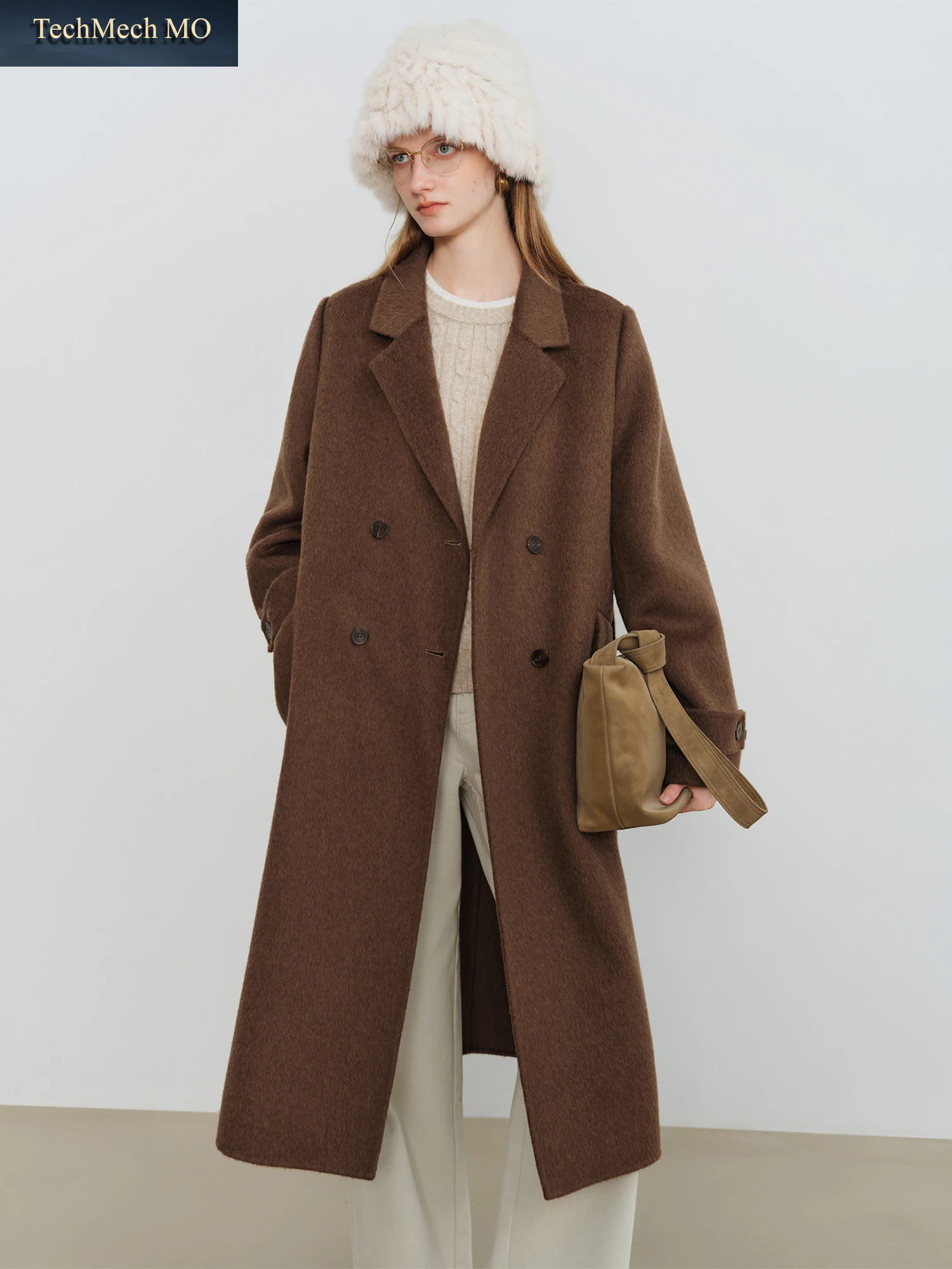 Ziqiao Petite Straight Shoulder Weißer Kamelwollmantel Damen 2025, Neuer Wollmantel, Temperament, Pendeln
