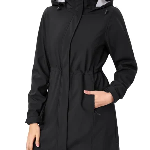 MAGCOMSEN Damen-Softshelljacke Mit Fleecefutter, Lang, Mit Kapuze, Wasserdicht, Winddicht, Wander-Regenmantel, Winterparka