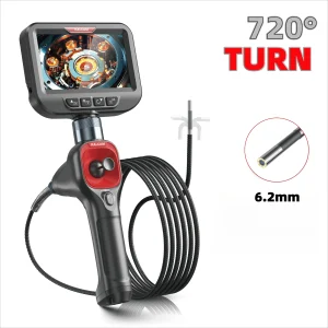 RALCAM F606Barticulating Borescope, 6.2Mm Ultra-Slim Waterproof Inspection Camera with Light, 4X Zoom,For Engine Pipe Automotive
