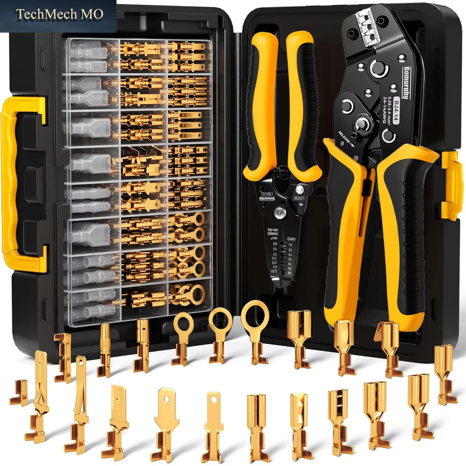 Crimper Tool Kit with Wire Stripper, 21-Type 2.8-6.3Mm Open Spade & Quick Disconnect Terminals, 24-14 AWG, for Automotive, Appli