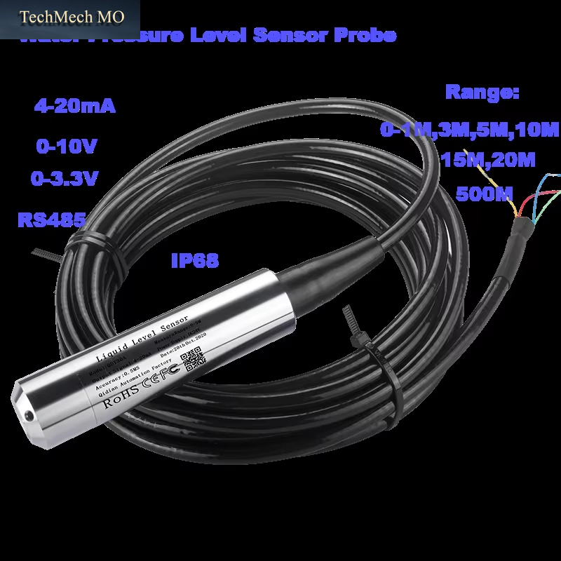 Hydrostatischer Flüssigkeitsstandsensor Mit 0-500M Reichweite, 4-20Ma, 0-10V, 0-3.3V Ausgang, Wasserdruck-Niveausensor-Sonde 0-5M, 10M, 15M, 50M