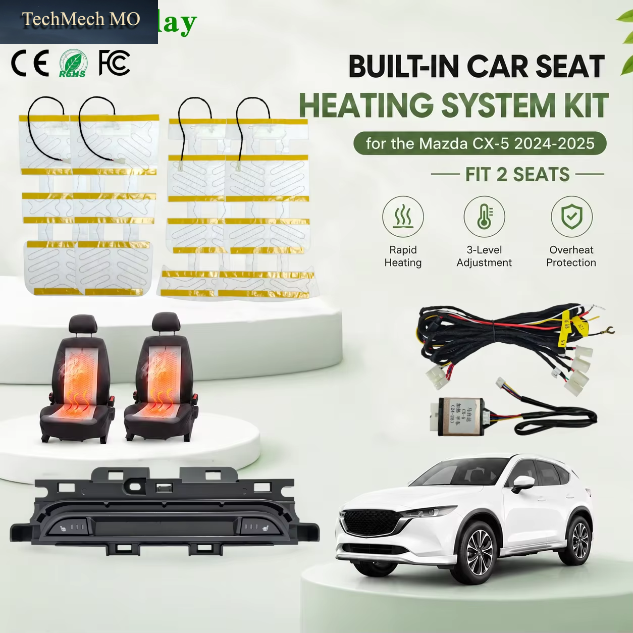 For Mazda CX-5 2024-2025 Seat Heating System Kit with Dedicated Switches & Heating Pads Fit 2 Seats