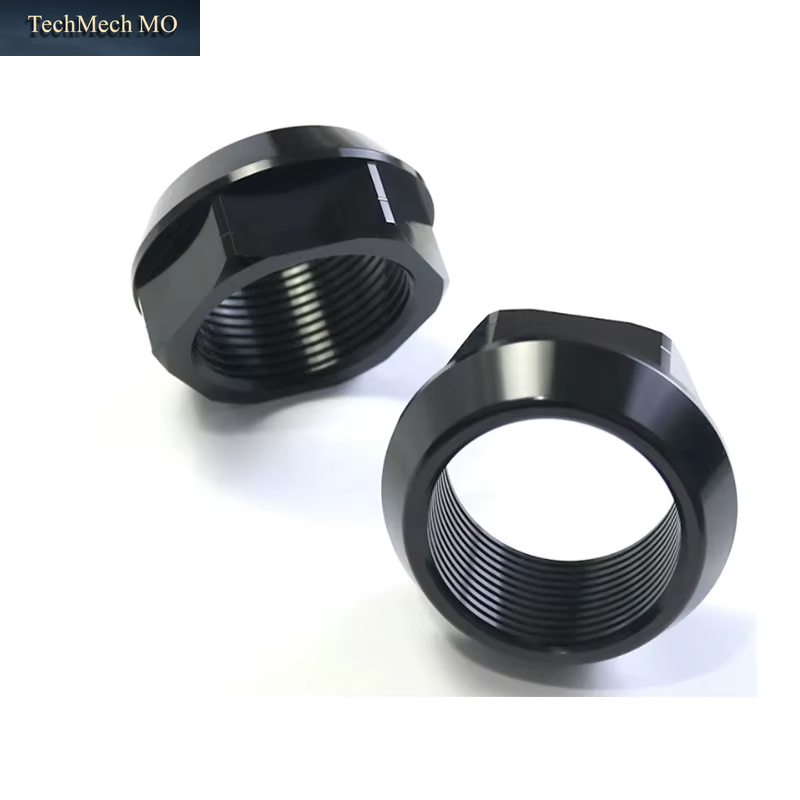 Black Anodized Aluminum Alloy CNC Precision Machined Hex Nut Accessories Precision Mechanical Nut Assembly