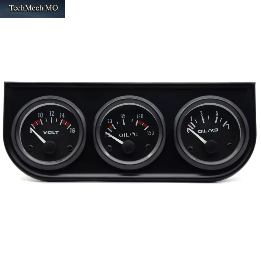 Oil Temp Oil Pressure Volt Gauge 52Mm 3 in 1 Triple Gauge Kit Black/Chrome Bezel Black/White Face with Temp&Pressure Sensor