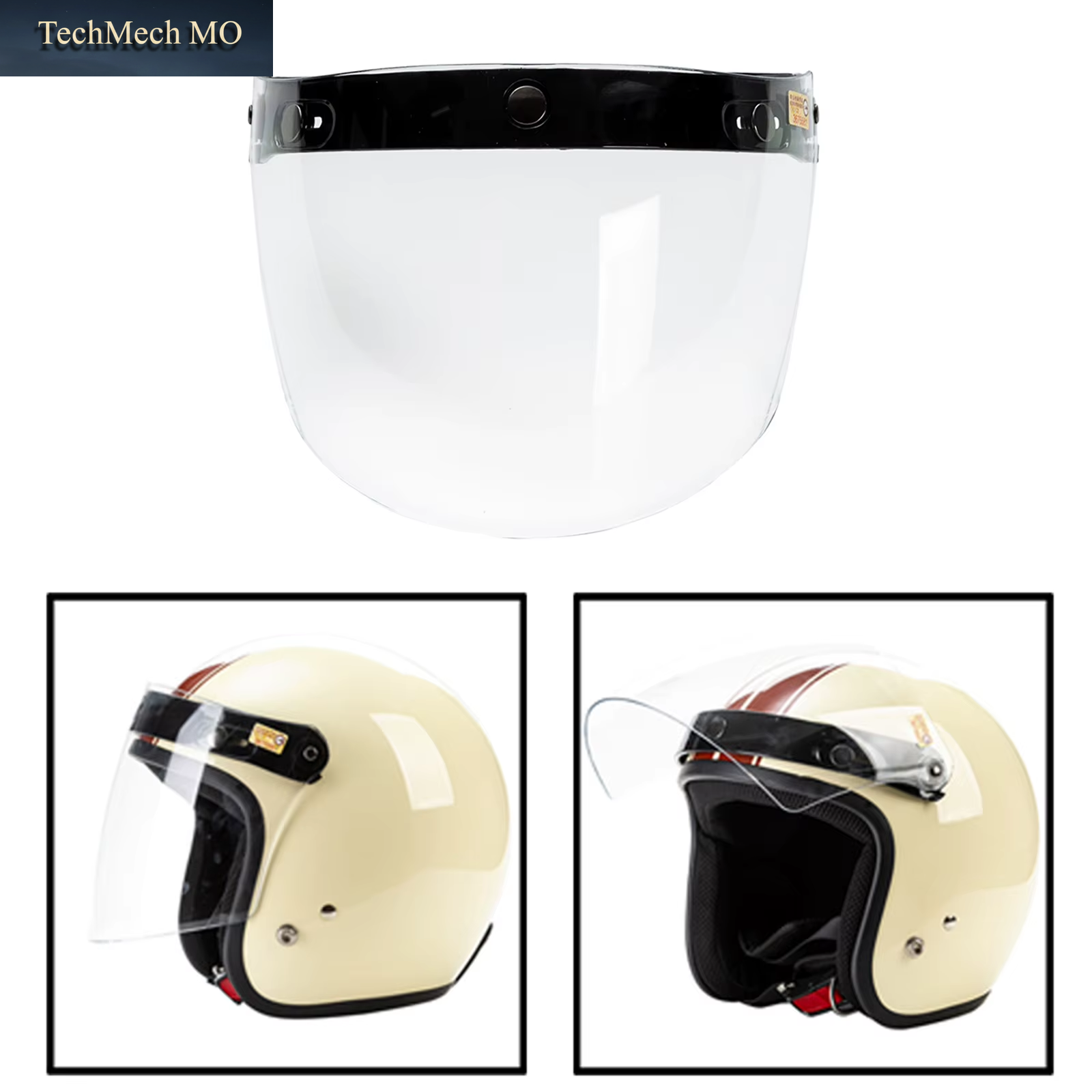 Retro Open Face Motorcycle Helmet Face Shield 3 Snaps Buttons Helmet Visor