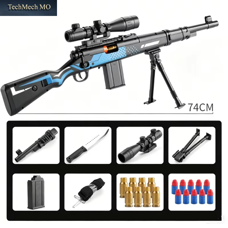 98K Shell Ejection Soft Dart Toy Gun with Scope Bipod 8 Shells 10 Foam Darts Sniper Rifle Foam Blaster Outdoor Backyard Play Toy