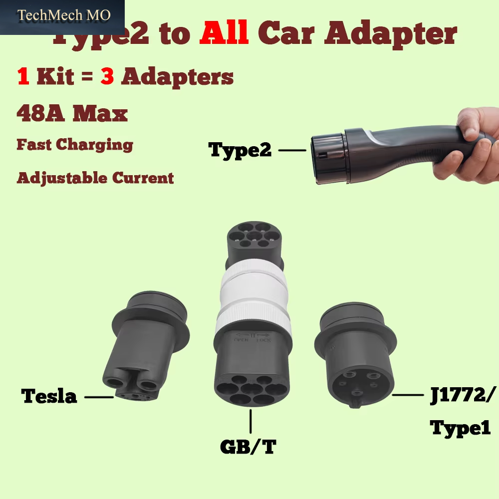 Evolado Ev Charger Adapter,Type2 to All Car(Tesla/Type1/J1772/Gbt),1 Kit = 3 Adapters,32A Max,V2L Fast Charging
