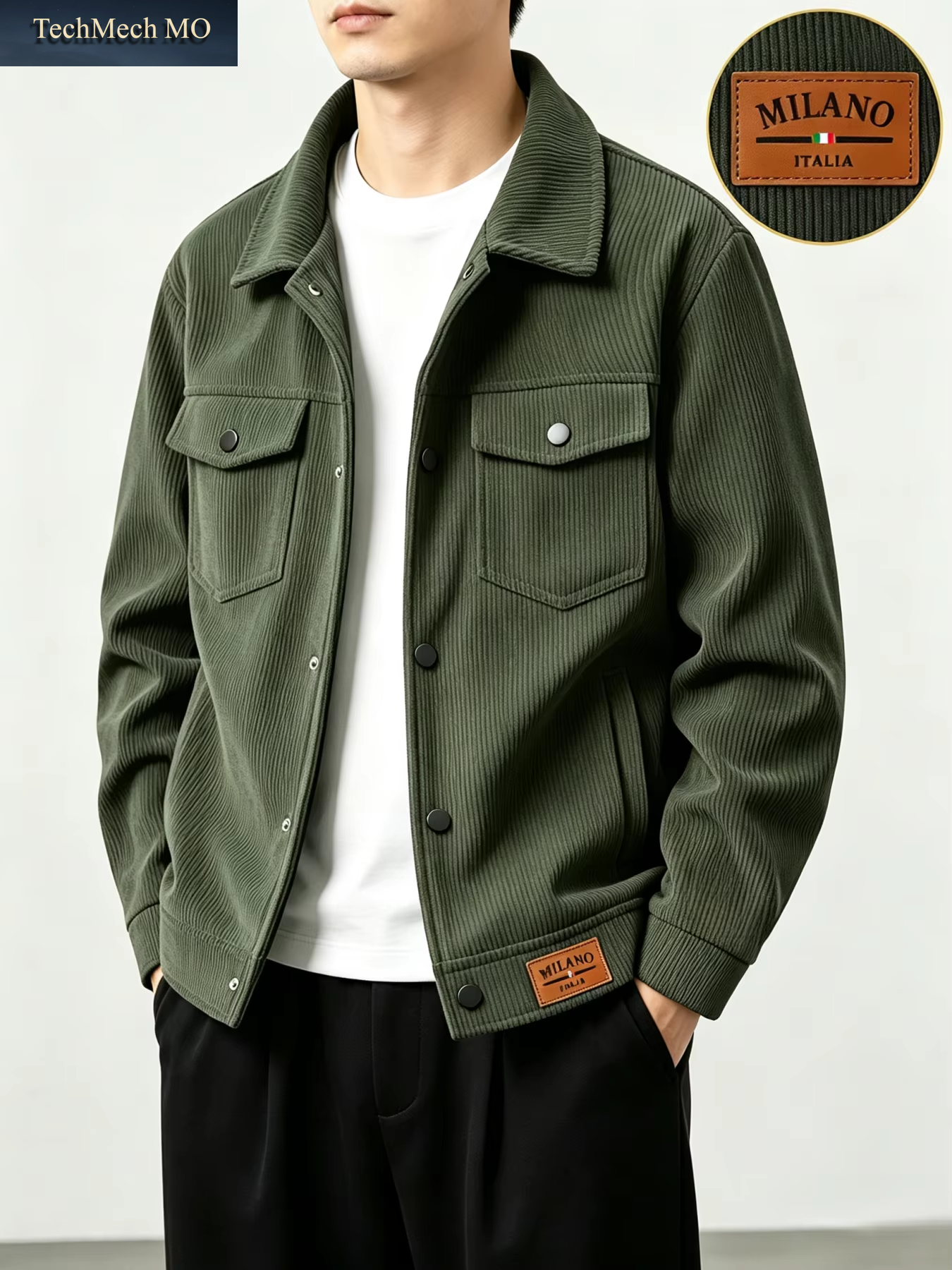Men'S Corduroy Jacket Casual Lapel Button up Coat with Pockets Autumn Winter Outdoor Streetwear Male Overcoat