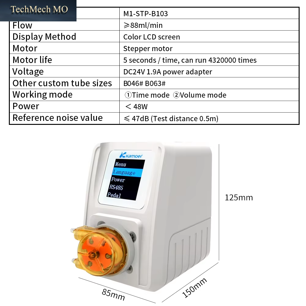 86Ml/Min M1-STP Adjustable Peristaltic Pump 24V High Precision Stepper Dosing Pump with LCD Screen RS485 for Lab Aquarium