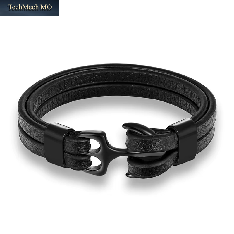 Genuine Leather Anchor Bracelet Men Lion Double Wolf Shackles Stainless Steel Charm Bracelets Wristband Fashion Jewelry