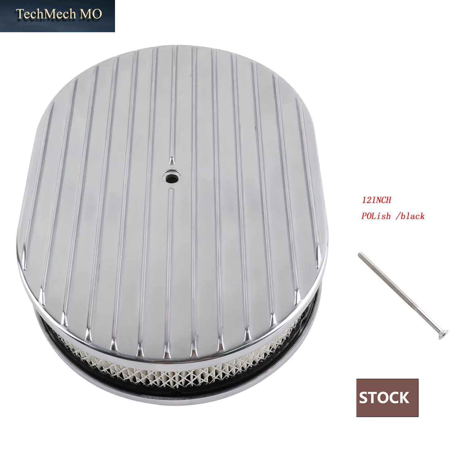 12" Oval Full Finned Intake Aluminum Air Cleaner for Classic Chevy Ford Hot Rod Rat Rod Muscle Car or Custom Car Fits 5 1/8"