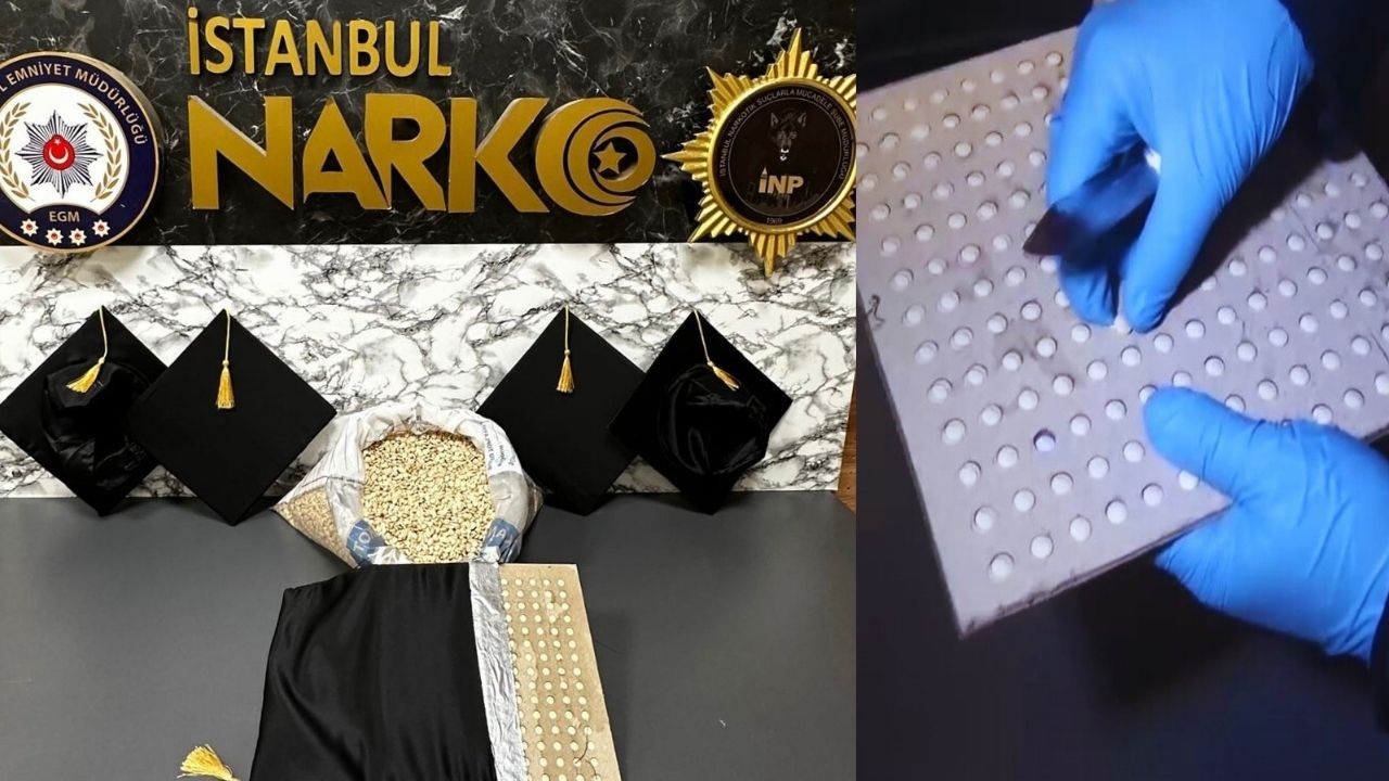 Bağcılar'da uyuşturucu operasyonu! On binlercesi mezuniyet keplerine gizlenmiş