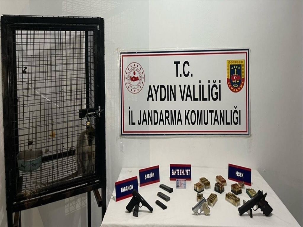 Kuşadası'nda ruhsatsız silah ve maymun operasyonu