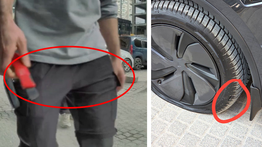 Şehrin ortasında güpegündüz vandallık! Araç için kameraya takıldılar 