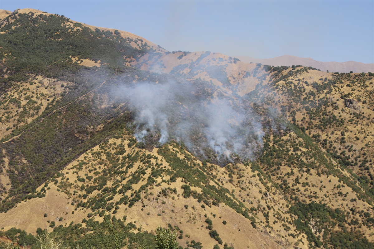 Hakkari'nin Şemdinli İlçesinde Çıkan Yangın Söndürülmeye Çalışılıyor