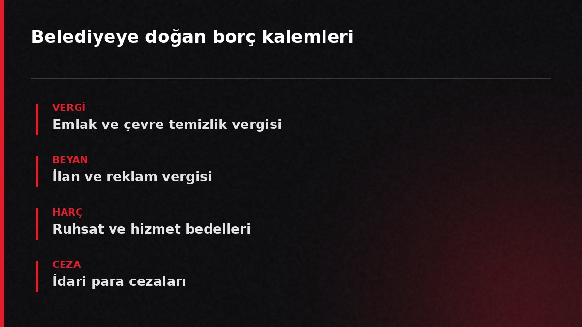 Belediyeye doğan borç kalemleri