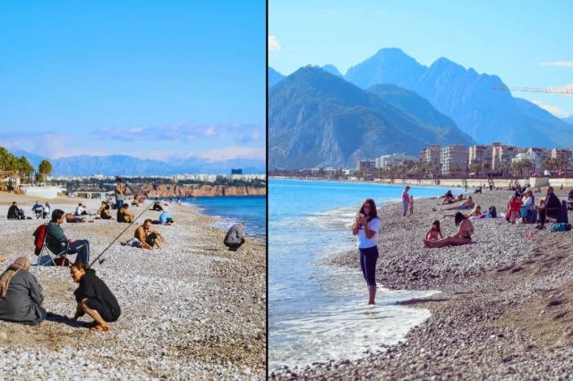 Güneş açar açmaz denize koştular! Herkes aralıkta Antalya temmuzda