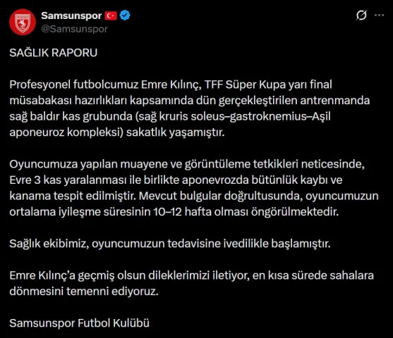 Samsunspor'da Emre Kılınç Antremanda Sakatlandı