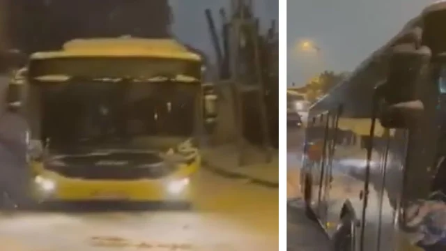  Eyüpsultan'da kar yüzünden otobüs kaymaya başladı! Çevredekiler seferber oldu