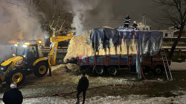Sakarya Hendek'te Saman Yüklü Tır Alev Aldı