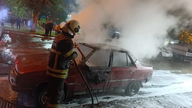 Adana'da Park Halindeki Otomobil Alev Aldı
