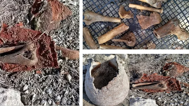 Suların çekilmesiyle 'gizemli mezar' ortaya çıktı: İnsan kemikleriyle dolu 