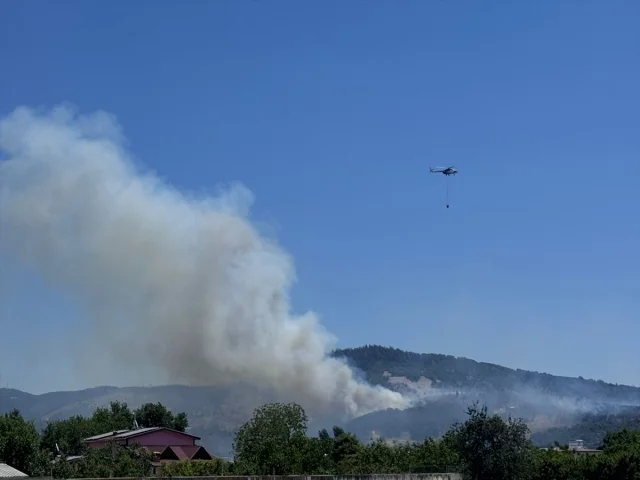 Bursa'da Tarım Arazisinde Çıkan Büyük Yangın Söndürülmeye Çalışılıyor