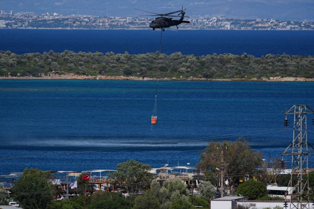 İzmir Çeşme'de Yangınla Mücadele: Alevler Kontrol Altına Alınmaya Çalışılıyor