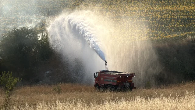 Edirne'de Buğday Tarlasındaki Yangın Hızla Söndürüldü