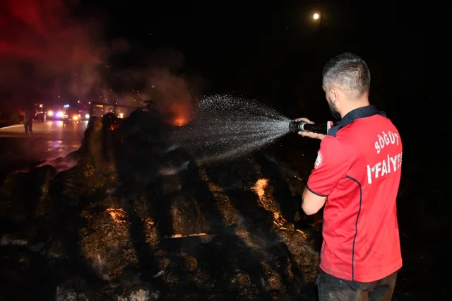 Bilecik Yolunda Tritör Römorkunda Saman Yangını Paniğe Yol Açtı