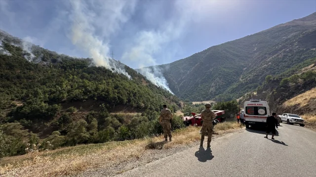 Hakkari'de Rüzgarın Etkisiyle Büyüyen Yangını Söndürme Mücadelesi