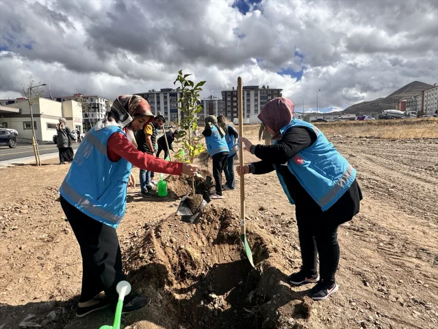 Erzurum'da Sağlık Çalışanları ve Yaşlılardan Anlamlı Fidan Dikimi