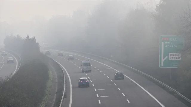 Düzce'de Yoğun Sis Trafiği Etkiliyor Görüş Mesafesi Azaldı