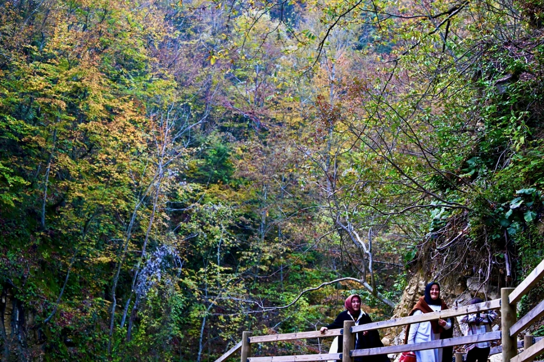 Düzce'nin gizli cenneti Aktaş Şelalesi sonbaharda ziyaretçilerini büyülüyor