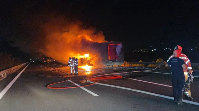 Bursa Yolunda Alevler Arasında Kalan Kamyon Korku Dolu Anlar Yaşattı
