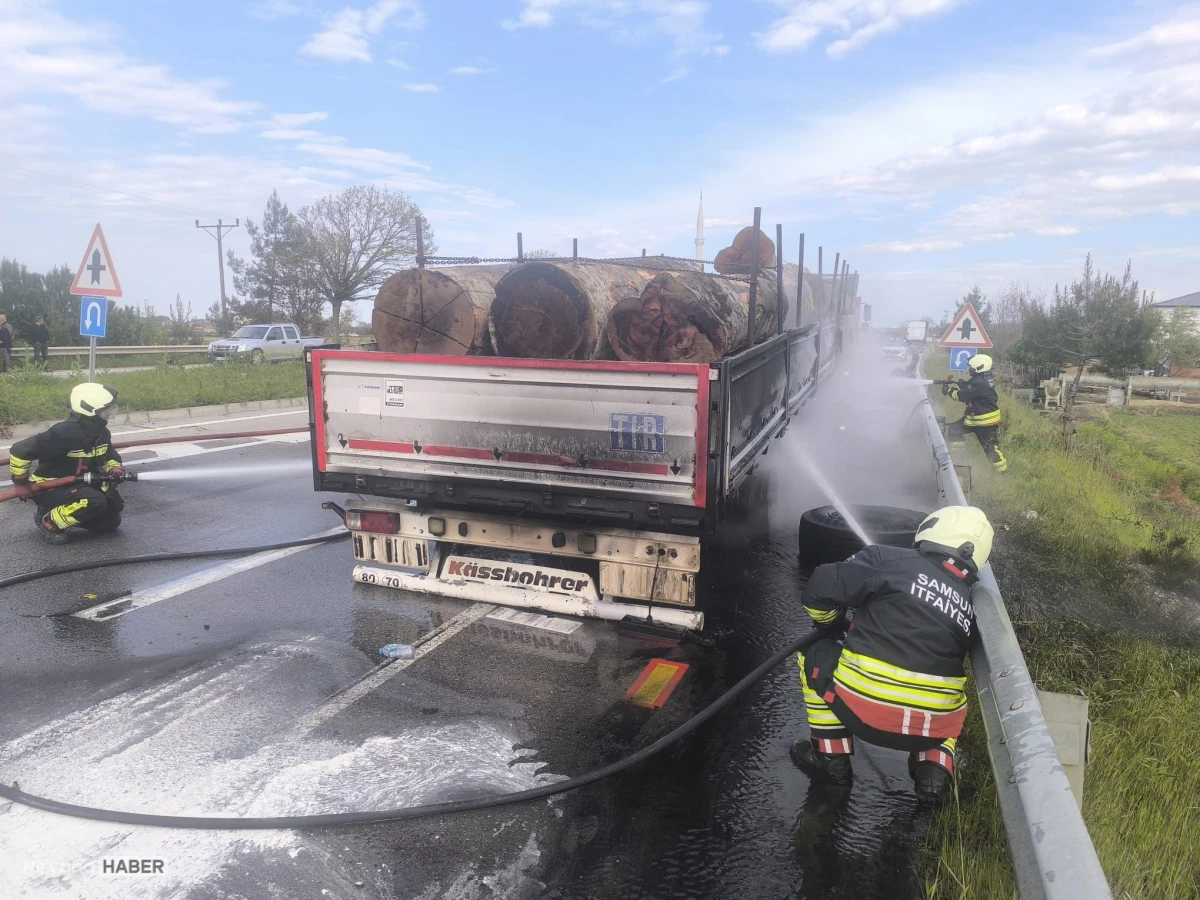 Samsun'da seyir halindeki kamyon alev alev yandı