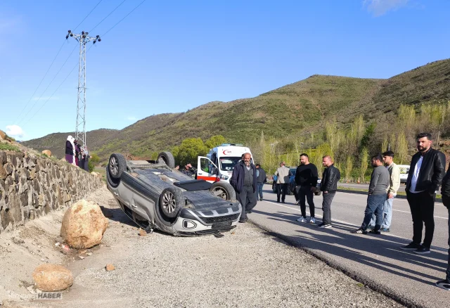 Bingöl Solhan'da otomobil koyuna çarparak devrildi
