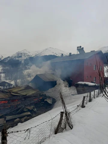 Artvin'in Şavşat ilçesinde çıkan yangında ahşap ev küle döndü