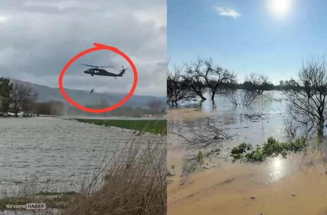 Nehrin suları yükseldi: Mahsur kalan çiftlik helikopterle kurtarıldı!