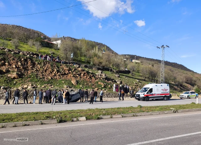 Bingöl Solhan'da otomobil koyuna çarparak devrildi