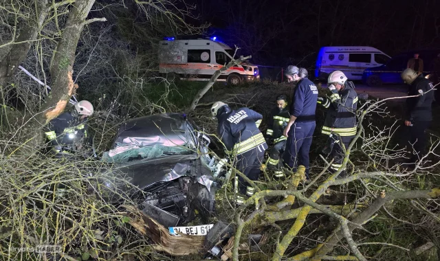 Tekirdağ'da kontrolden çıkan araç ağaçlara çarpıp devrildi