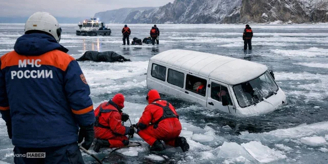 Rusya'da turistleri taşıyan araç Baykal Gölü'ne düştü