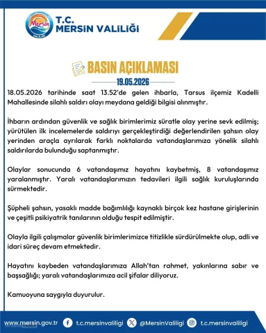 Mersin Tarsus'taki silahlı saldırının ardından valilik açıklama yaptı