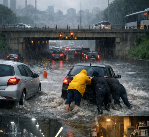 İstanbul haftaya yağışlı başladı! Araçlar yolda, iş yerleri de sular altında kaldı!